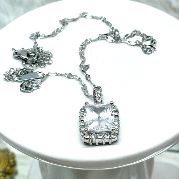 Stainless Steel Chain with Silver Tone Rhinestones Pendant - Picture 4 of 7